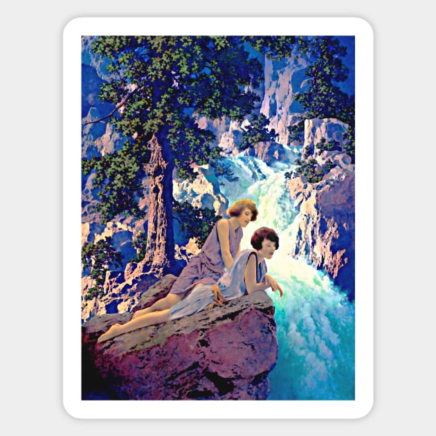 Maxfield Parrish Waterfall Art Print 1930 American Painter Neo-Classical Sticker by ZiggyPrint